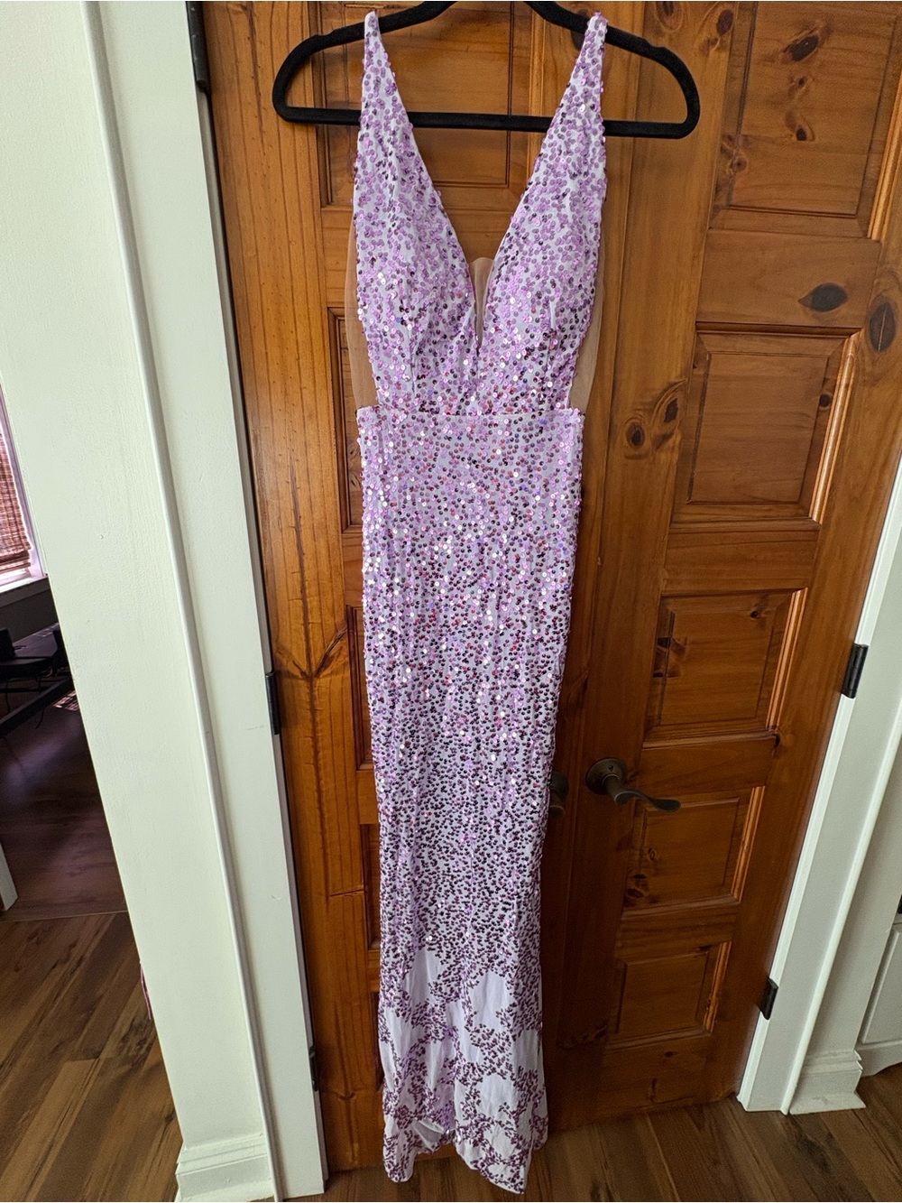 Lavender Sequin Deep-V Evening Gown